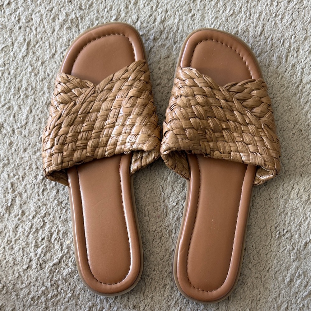 Nine West Brown Woven Slide Sandals